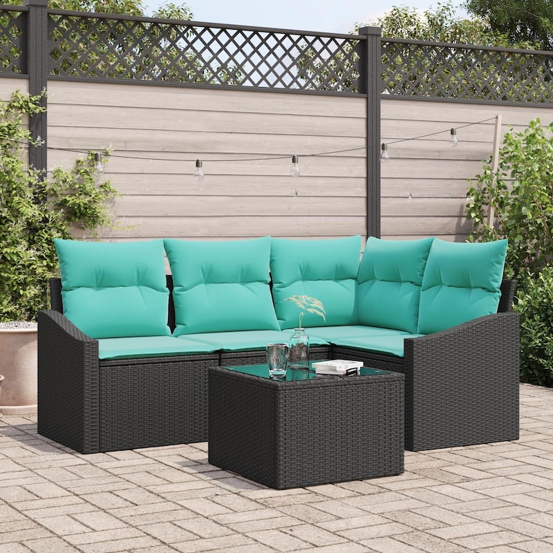 vidaXL 5 Piece Garden Sofa Set with Cushions - 70.3×48.6×27.2 - Black-with table