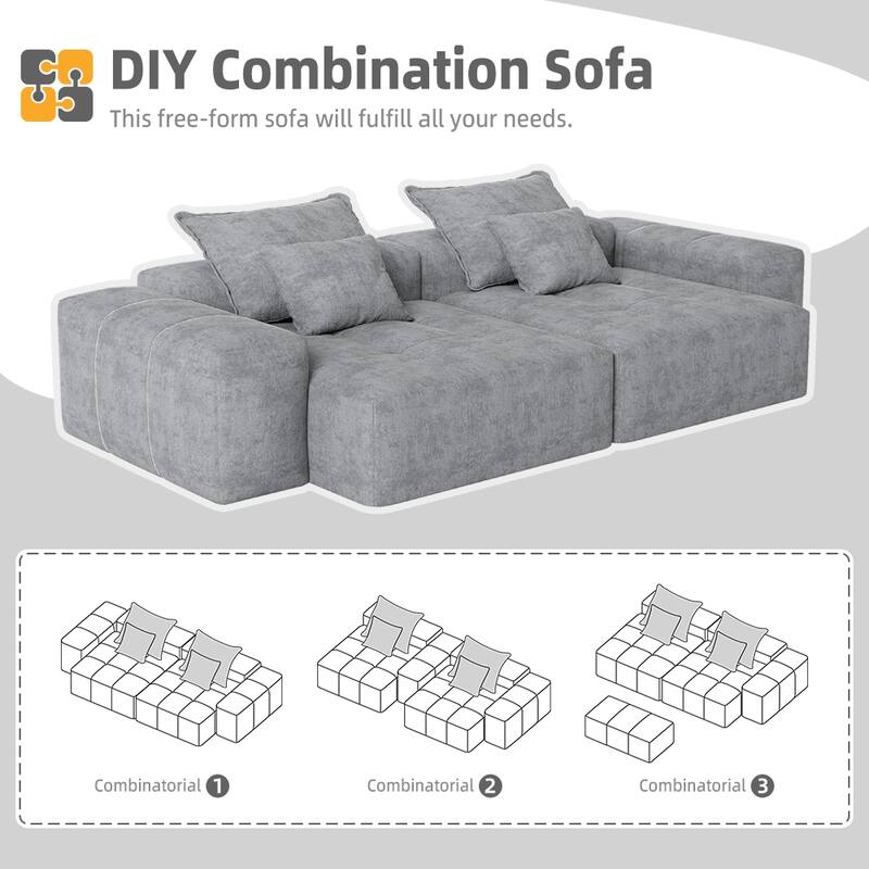 Oversized Modular Sectional Sofa w/ Armrest, Chenille Soft Cushion Sofa w/ 4 Pillows, 4 PCS DIY Combination Tufted Sofa