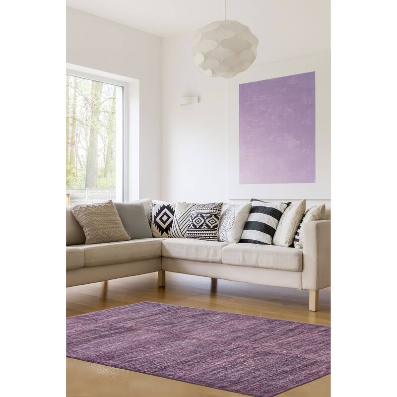 ECARPETGALLERY Hand-knotted Loreto Purple Silk Rug - 6'6 x 9'10