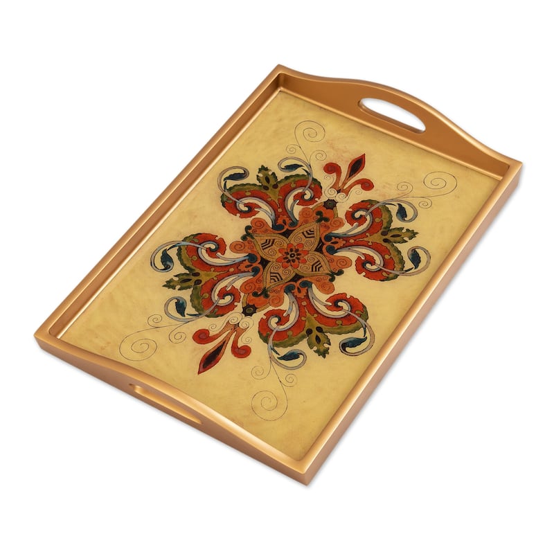 Novica Handmade Golden Era Reverse-Painted Glass Tray