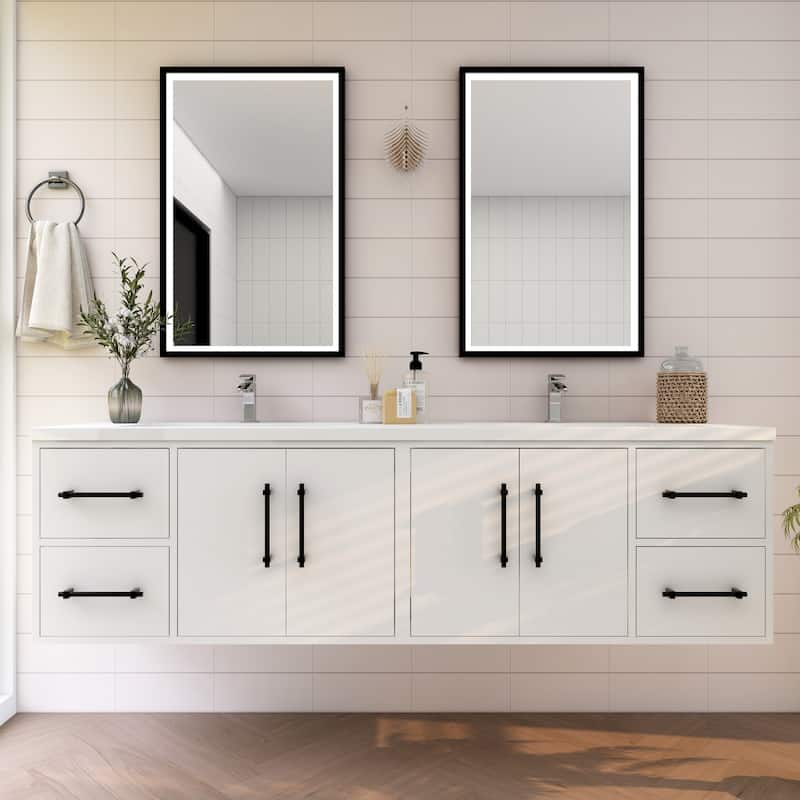 Victoria 72'' Wall-mounted Vanity with Double Reinforced Acrylic Sink - 71.5 - Glossy - Gloss White