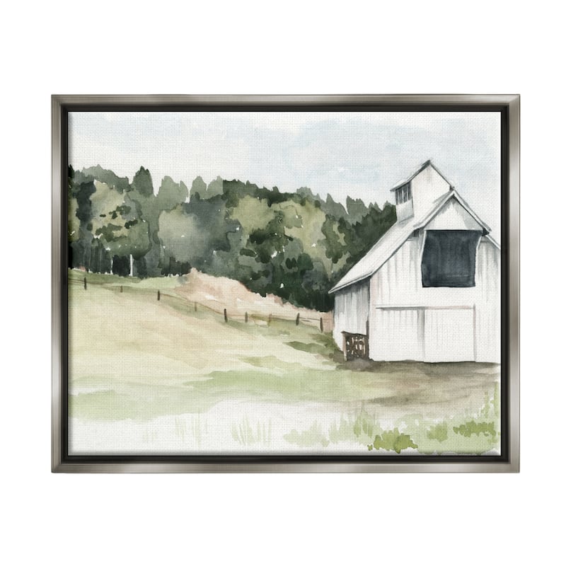 Stupell Quiet Countryside Farmhouse Cottage Green Pasture Floater Frame - 16 x 20 - Grey