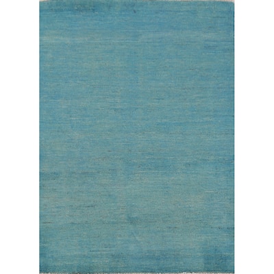 Light Blue Gabbeh Modern Rug Handmade Wool Carpet - 2'9" x 4'1"