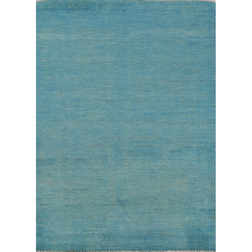 Light Blue Gabbeh Modern Rug Handmade Wool Carpet - 2'9" x 4'1"