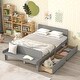 preview thumbnail 23 of 26, Stylish Twin/ Full Size Platform Bed Frame with Footboard Bench and 2 Storage Drawers, Pine Wood Platform Bed Frame for Bedroom