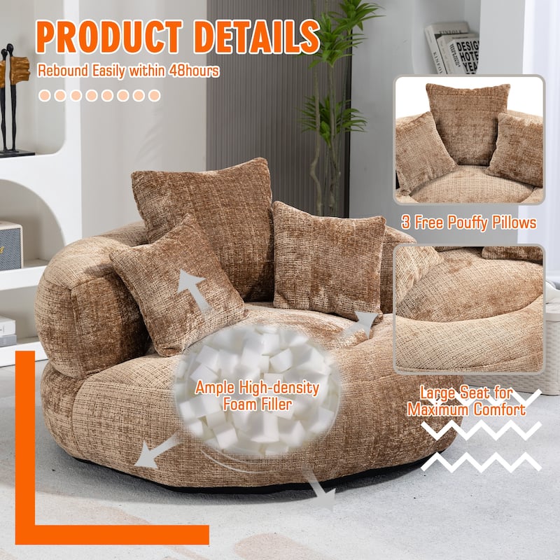 HOMEFUN Chenille Upholstered Durable Comfort Lounger High Back Bean Bag Chair
