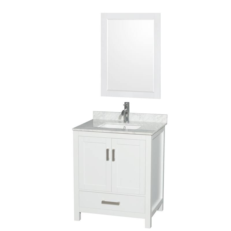 Wyndham Collection WCS141430SUNSM24 Sheffield 30" Free Standing Single - White / White Carrara Marble Top / Brushed Chrome - Painted