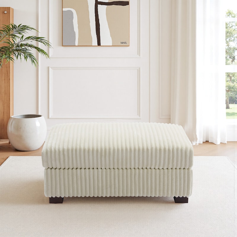 Modern Overise Plush Corduroy Ottoman With Wood Leg
