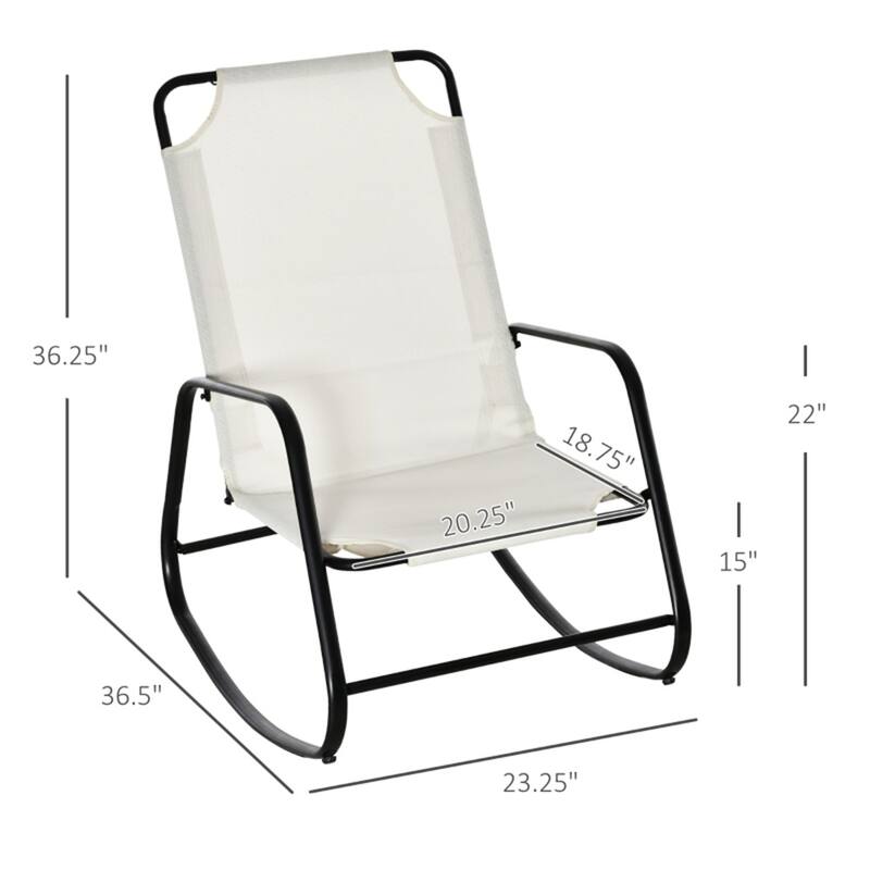 Steel Rocking Chair with Sling Fabric, High Back and Armrest - 23.25" W x 36.5" D x 36.25" H