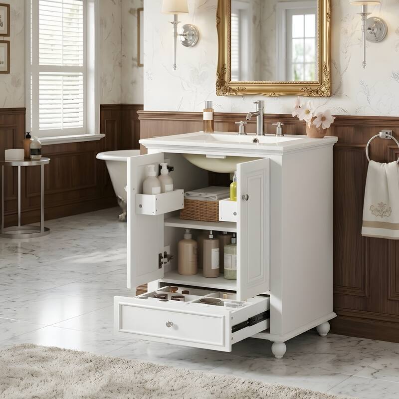 Bathroom Vanity with Ceramic Sink, Bathroom Storage Cabinet with Soft Closing Doors