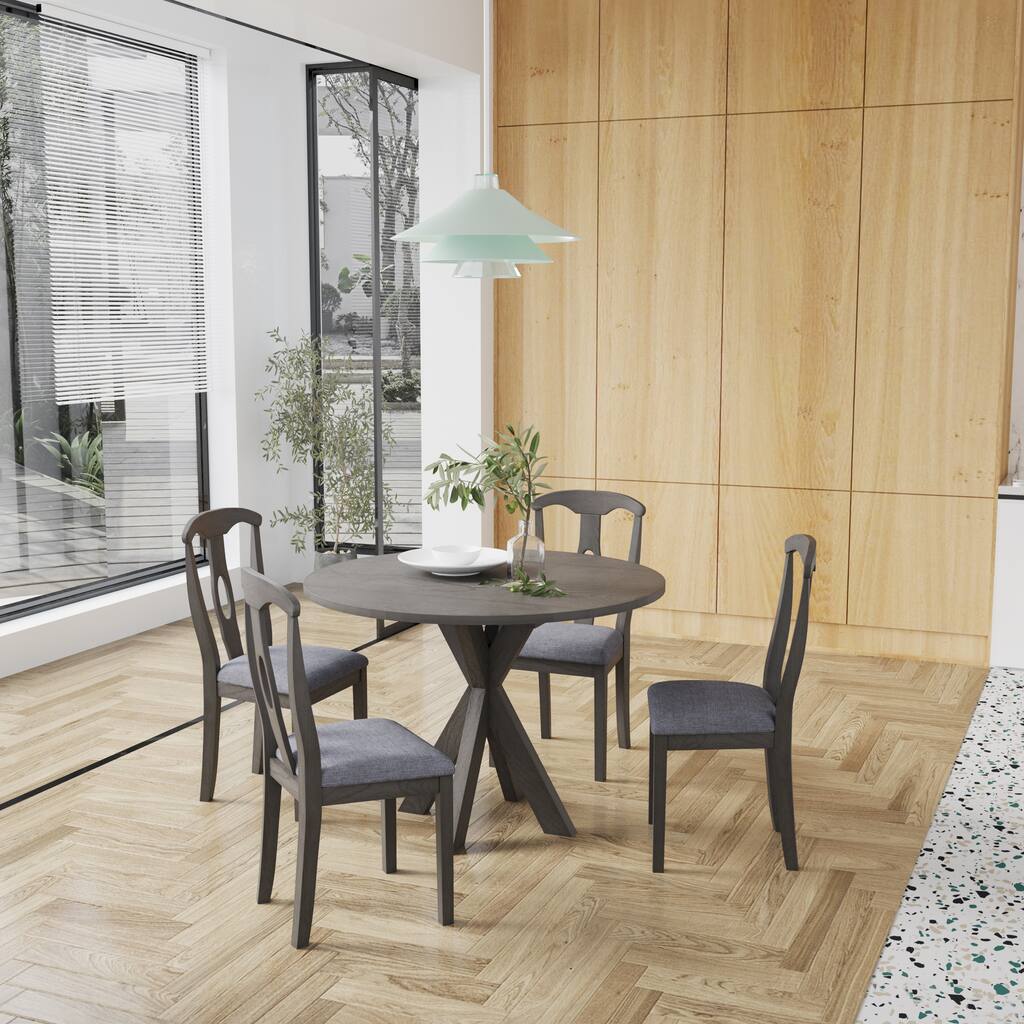 Rustic Farmhouse 5-Piece Wood Round Dining Table Set - Overstock - 36514446