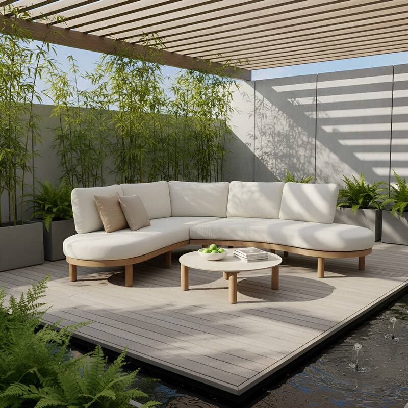 Studio London 2 Piece Outdoor Patio Conversation Set 4–6 Person Sofa - Beige