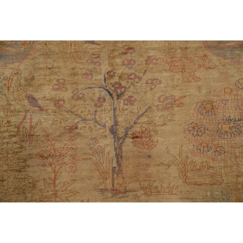 Hand Knotted Traditional Silk Yellow Animal Pictorial Area Rug - 5' 10'' X 4' 0''