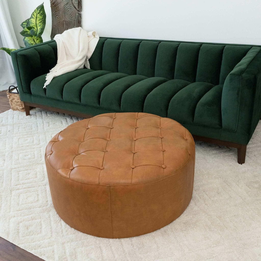 Seletar Tan Leather Ottoman Comfortable choice, multiple functions, classic design, and cozy corners