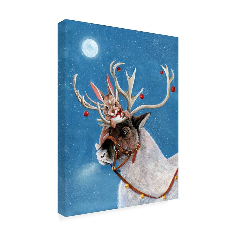 Hannah Spiegleman 'Christmas Reindeer' Canvas Art Blue Bed Bath