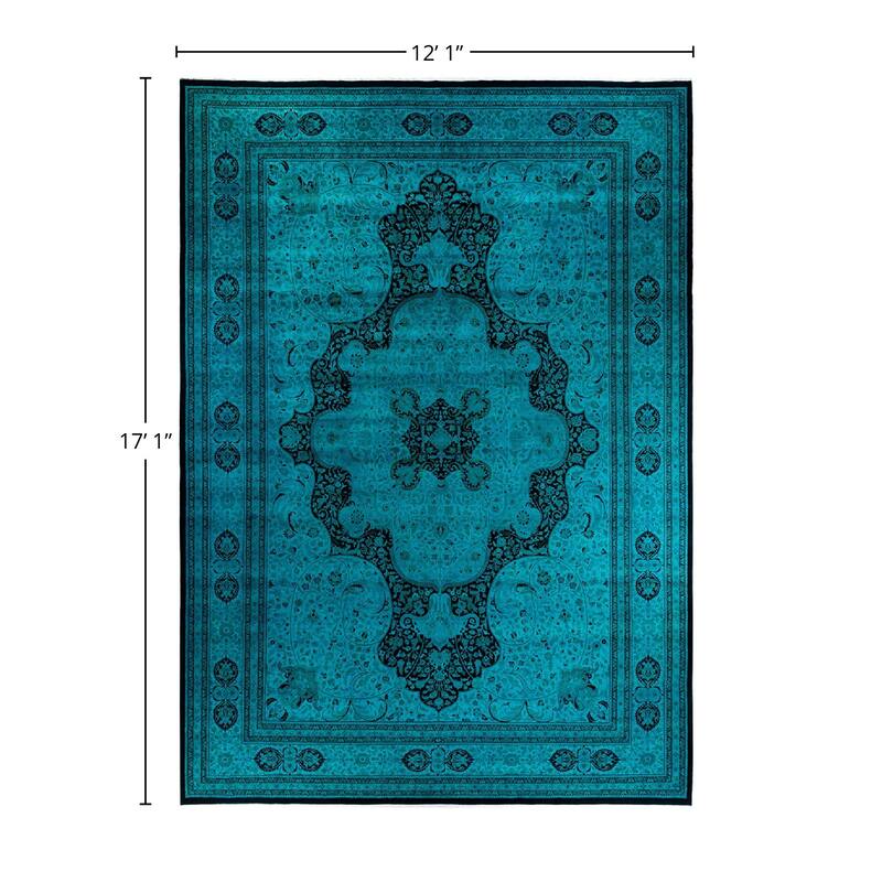 Overdyed, One-of-a-Kind Hand-Knotted Area Rug - Blue - 12' 1" x 17' 1"
