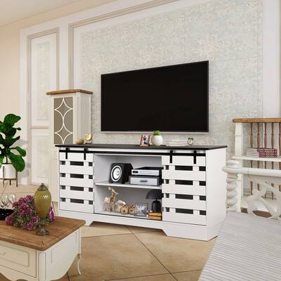Farmhouse TV Stand for Televisions up to 65 Inches, 59"Lx15.8"Wx28.2"D