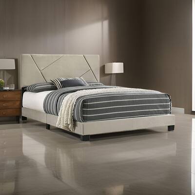 Leom King Bed, Diagonal Tufted Headboard, Light Gray Fabric Upholstery
