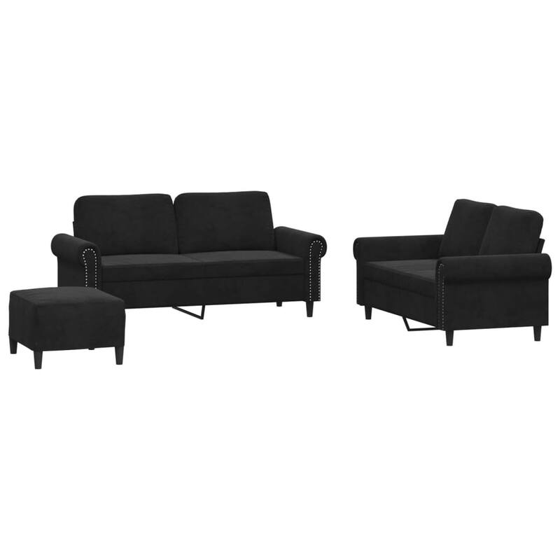 vidaXL Sofa Set Black Velvet (100% polyester), metal, textilene, plywood - 30.3 x 67.7 x 31.5 in