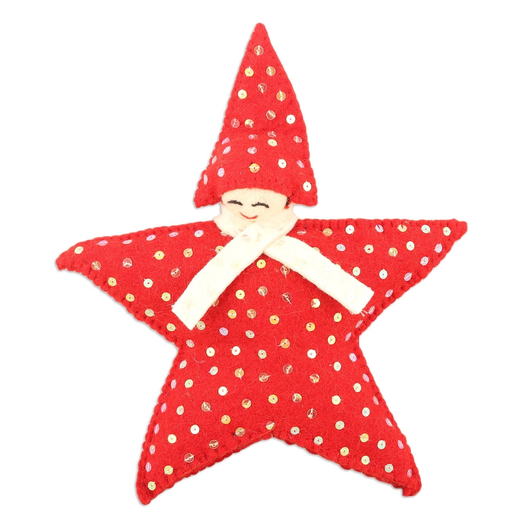 Novica Handmade Angel Face Wool Tree Topper