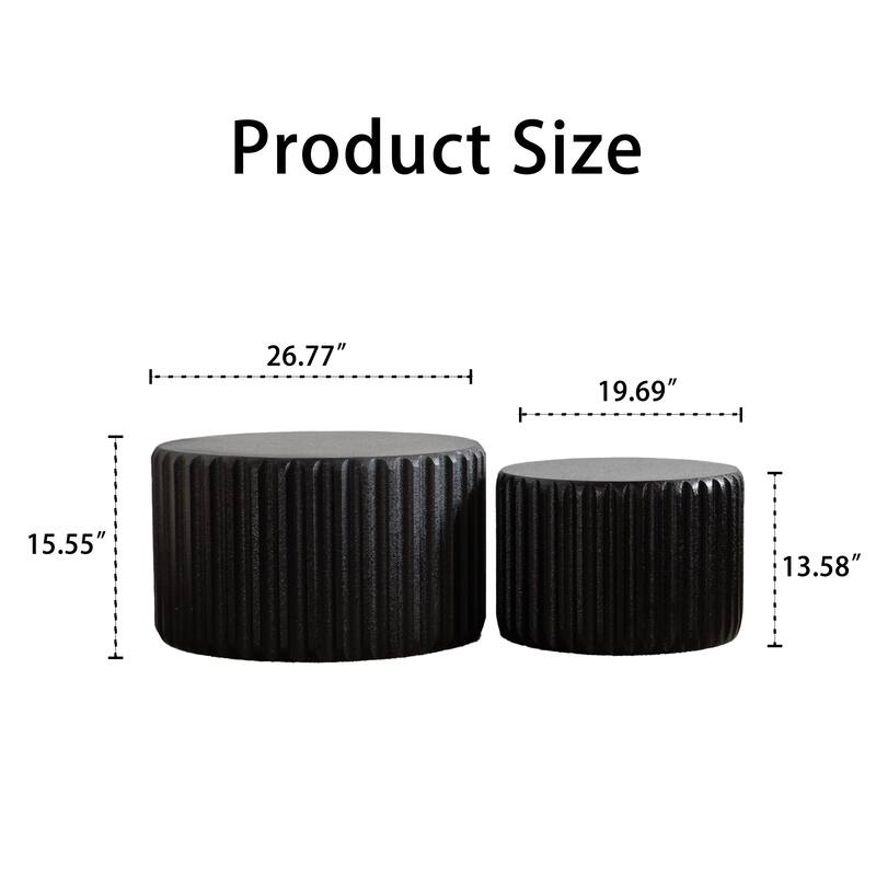 Black Scalloped Round Coffee Table Set: Nesting Design