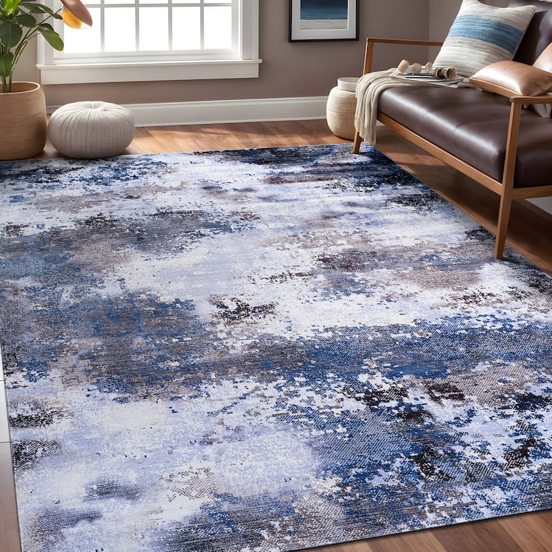 Beverly Rug Queen Abstract Non-Slip Rubber Back Washable Indoor Area Rug