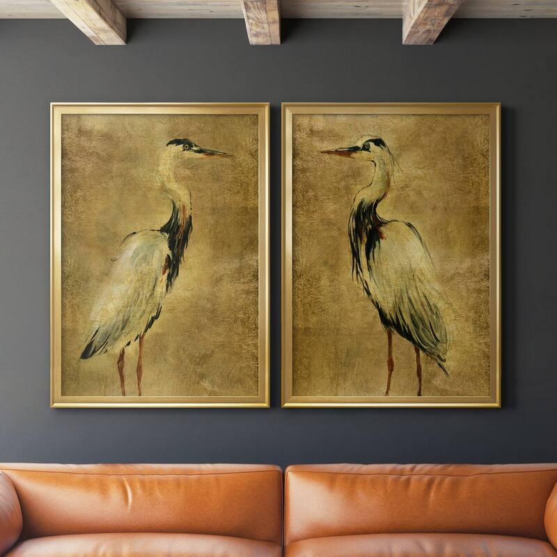 Gold Crane at Dusk I Premium Framed Print - Ready to Hang - Multi-Color