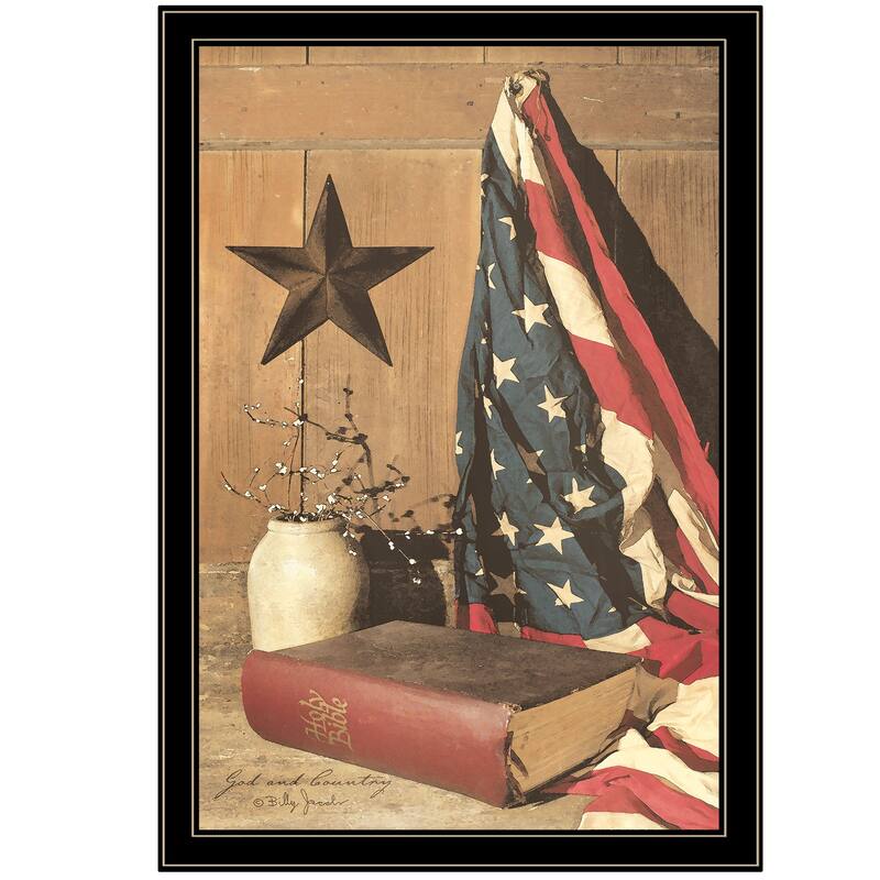 TrendyDecor4U Contemporary "God and Country" Framed Print Wall Art by Billy Jacobs - Black
