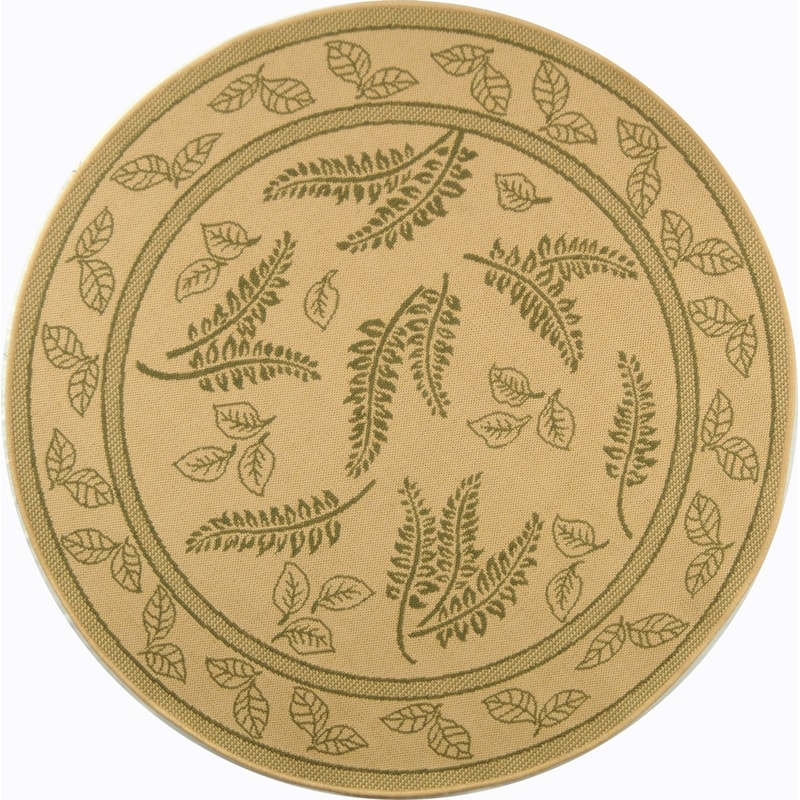 SAFAVIEH Courtyard Layal Indoor/ Outdoor Waterproof Patio Backyard Rug - 5'3" Round - Natural/Olive