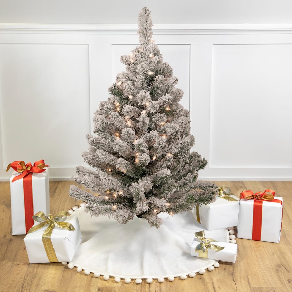 3' Heavily Flocked Madison Pine Medium Artificial Tree Clear Lights - 3 Foot