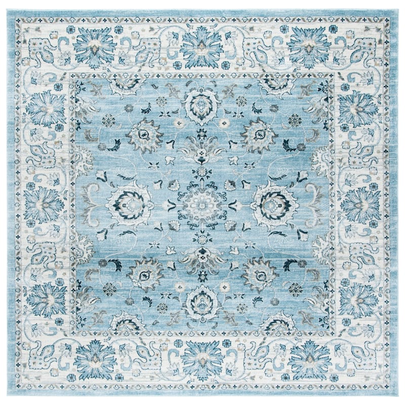 SAFAVIEH, Isabella Tara Traditional Floral Oriental Area Rug - 4' Square - Light Blue/Cream