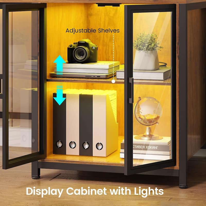L Shaped Gaming Desk Drawers Computer Desk with Display Cabinet