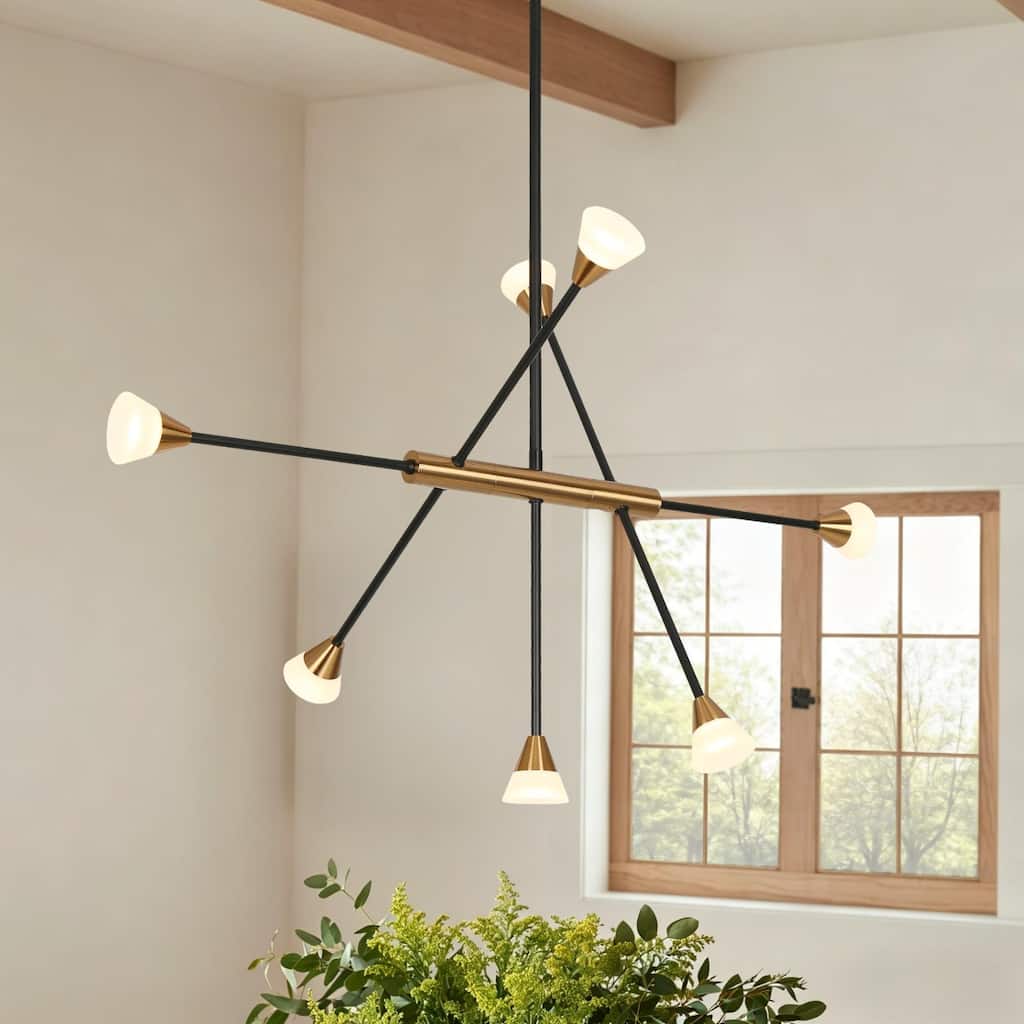 Modern 7-Light Black Gold LED Chandelier DIY Dimmable Pendant Lights for Dining Room - 32.5" L x 22.5" H