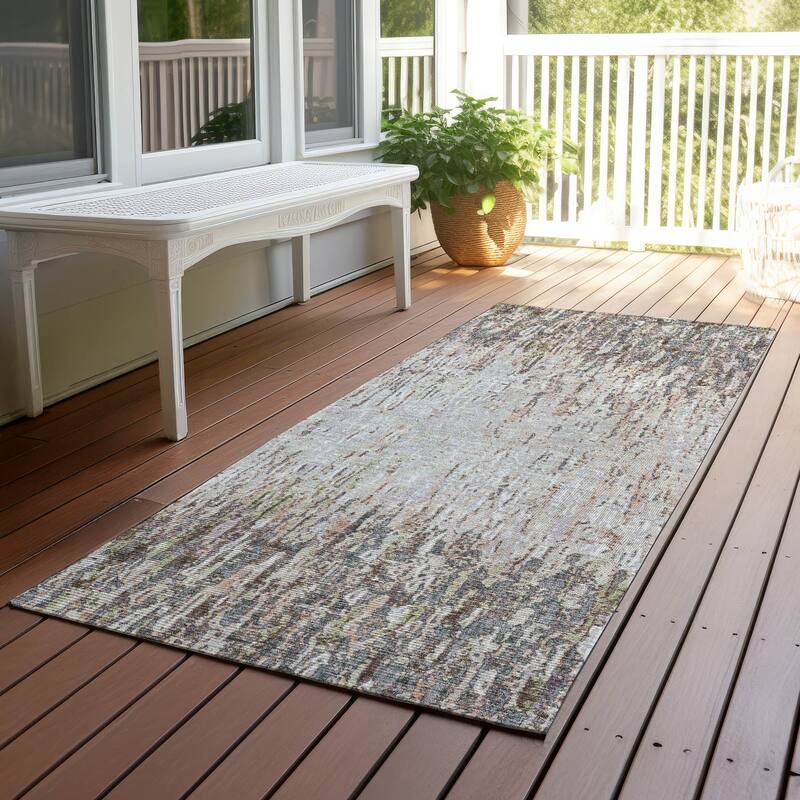 Machine Washable Indoor/ Outdoor Abstract Moxy Chantille Rug - Gray - 2'3" x 7'6"