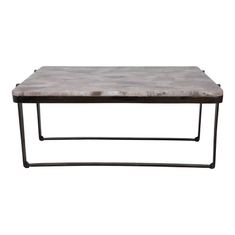 Metal Coffee Table Stone-Pattern Top Modern Frame - 18" Bronze - 41" x 40" x 18"