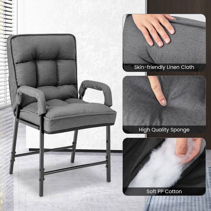 Gymax Modern Accent Chair with Ottoman Linen Fabric Arm Chair with