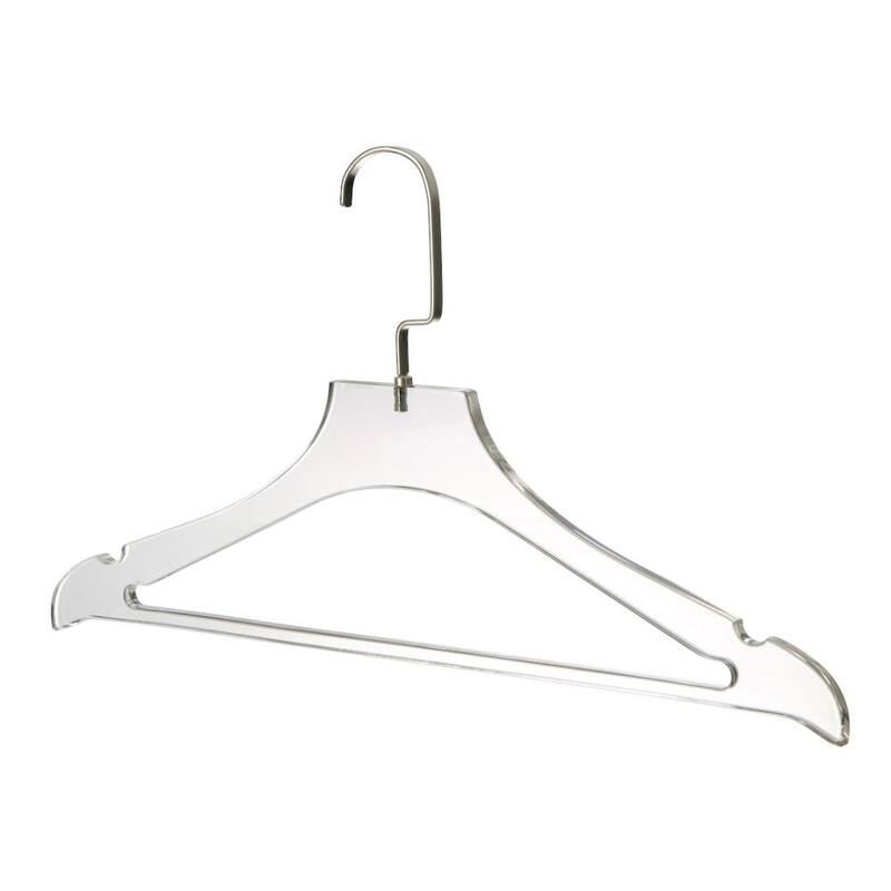 YBM Home Quality Acrylic Clear Coat Hangers, With Bar - Pack of 1 - Silver w/ Flat Hook