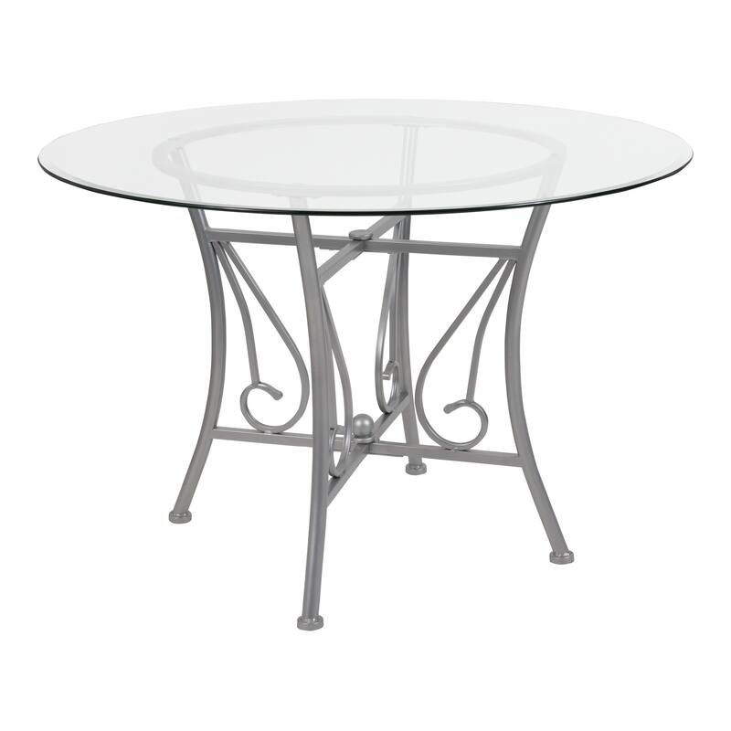 45'' Round Glass Dining Table with Curl Accent Matte Metal Frame - 45"W x 45"D x 29"H - 45"W x 45"D x 29"H