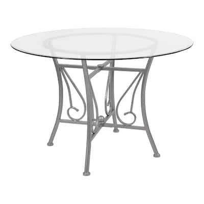 45'' Round Glass Dining Table with Curl Accent Matte Metal Frame - 45"W x 45"D x 29"H - 45"W x 45"D x 29"H