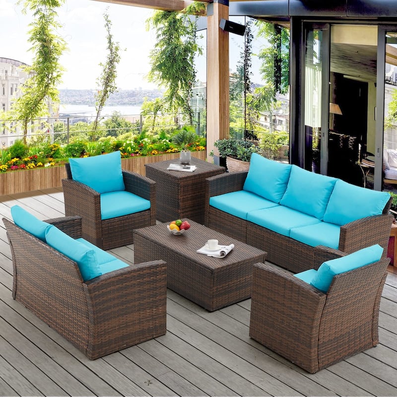 AECOJOY 7-Pieces Patio Sectional Sofa Outdoor Wicker Furniture Set