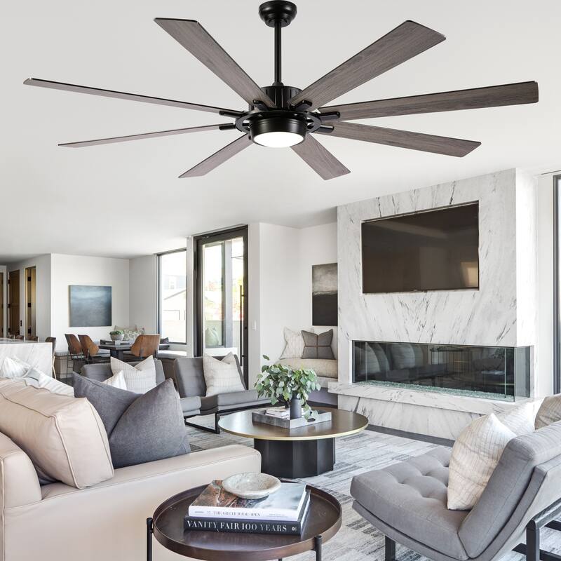 Cusp Barn 72" Outdoor Indoor Modern Black Large Ceiling Fan with Lights, Farmhouse 6 Speeds DC Motor Reversible Ceiling Fan