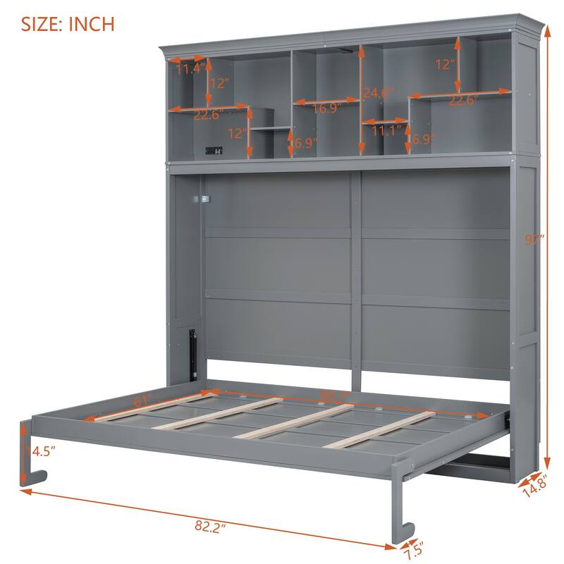Space-Saving Queen Murphy Wall Bed with Storage Shelves & USB, Ideal for Small Apartments