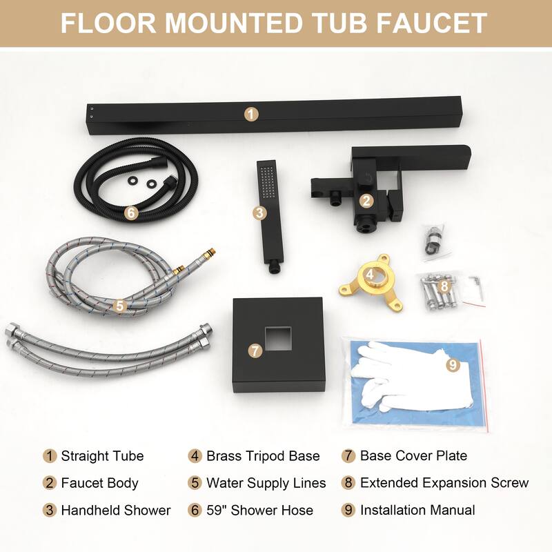 Freestanding Bathtub Faucet Waterfall Tub Filler Brushed Nickel Floor Mount Brass Bathroom Faucets with Hand Shower