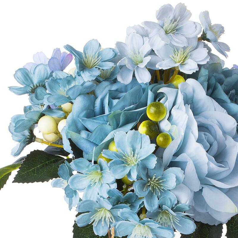 Enova Home Mixed Artificial Silk Roses Fake Flowers Arrangement in Clear Glass Vase Wwth Faux Water for Home Decoration