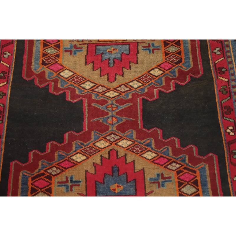Hand Knotted Oriental 100% Wool Carpet Traditional Geometric Greys & Charcoal Ardebil Runner Rug - 10' 1'' X 3' 8''