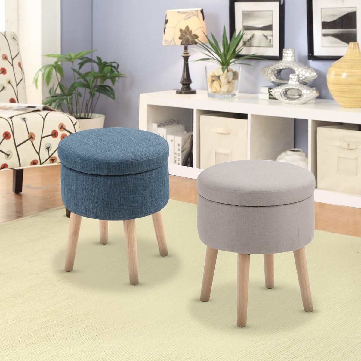 PHI VILLA Storage Ottoman,Black Round Ottoman with Storage Box and Removable Lid Upholstered Decorative Furniture Ottoman Footrest/Footstool for Living Room,PU Leather,Black PHI VILLA Storage Ottoman,Black Round Ottoman with Storage Box and Removable Lid Upholstered Decorative Furniture Ottoman Footrest/Footstool for Living Room,PU Leather,Black