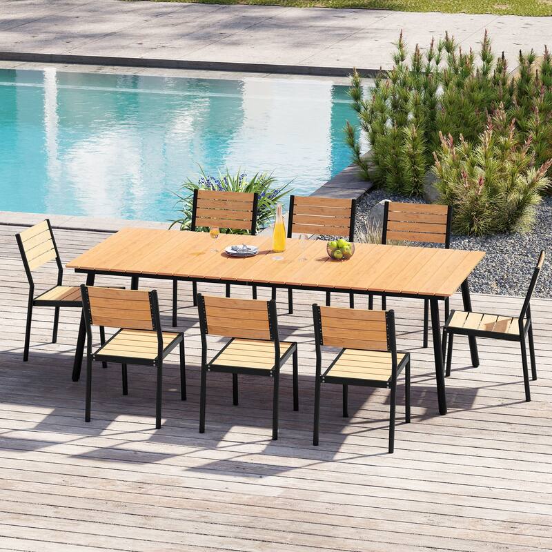 9-Piece Aluminum Outdoor Dining Set with Umbrella Hole and Stackable Chairs