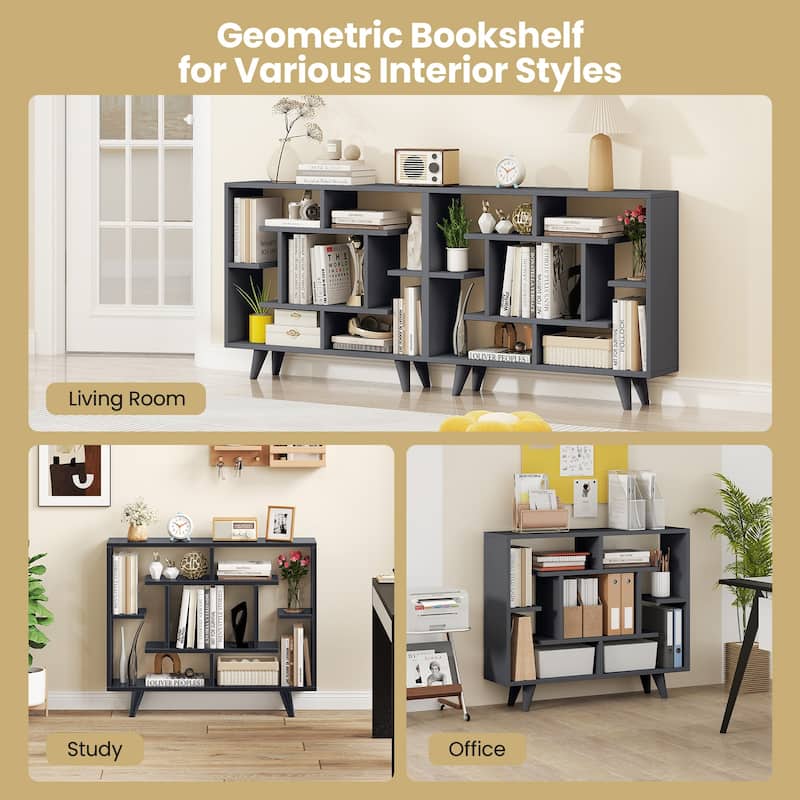 Gymax Bookshelf Geometric Bookcase w/ Anti-Tipping Kit Storage