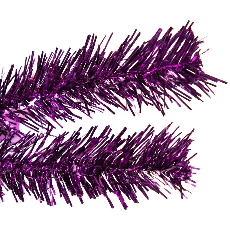 4' Purple Tinsel Artificial Christmas Tree- Clear Lights, Purple Wire - 4 Foot