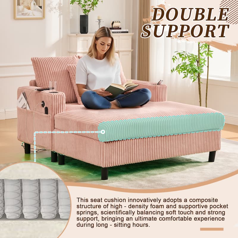 Recliner Sofa Loveseat with Chaise Lounge, Sleeper Sofa with USB & Type-C Charging Ports, Sofa Bed with Cup Holders